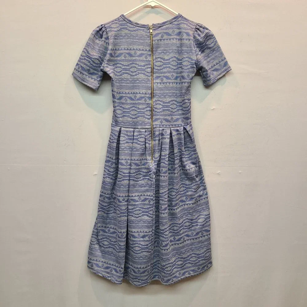 LuLaRoe Amelia Dress Womens XXS Gray Blue Short Sleeve Pleated Pockets